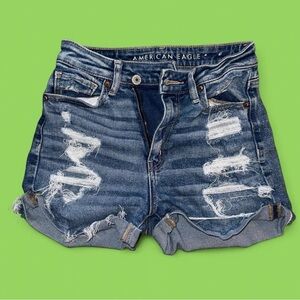 American Eagle Outfitters Distressed Dark Blue Jean Shorts